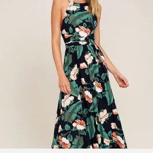 Lulu's Orange Halter Wrap Maxi Dress